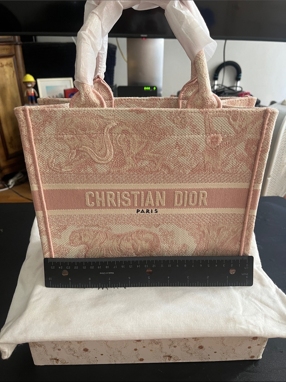 Christian Dior Pink Toile de Jouy Embroidered Canvas Tote